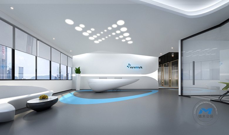材料企業(yè)辦公展廳裝修設(shè)計效果前臺